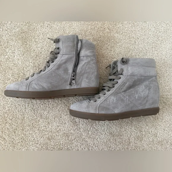 Prada Women's Gray Suede High-Top Sneakers - Picture 5 of 8